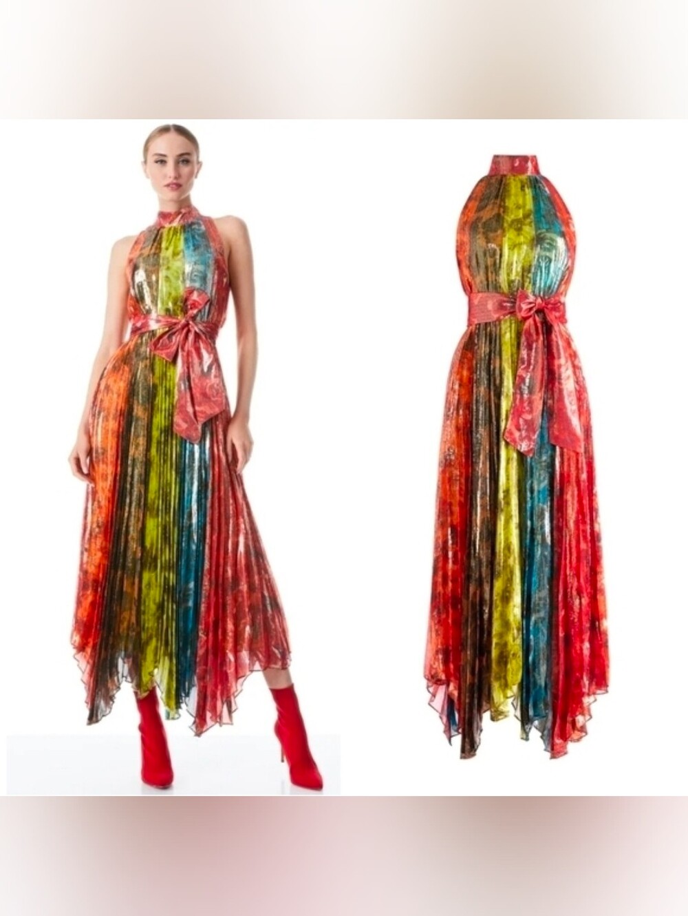 Alice + Olivia Mertie Mock Neck Pleated Maxi Dress